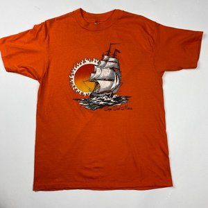 Vintage 70s 80s Cape Cod Massachusetts T Shirt Mens Small Schooner Sailing USA